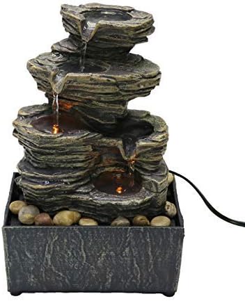 Nature's Mark Cascading Rock Tabletop Water Fountain with Natural River Rocks and LED Lights 9" Height (Power Cord Attached)-VerdiqueGarden