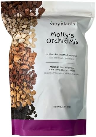 Molly's Orchid Potting Mix - Premium Gritty Soilless Orchid Mix - Chunky High Drainage vs Standard Potting Soil for Indoor Plants - Contains Bark, Coco Chips, Akadama, Pumice, Lava Rock 3 Dry Quarts-VerdiqueGarden