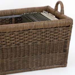 The Basket Lady Lift-Off Lid Wicker Storage Basket, Medium, 20 in L x 15 in W x 14 in H, Antique Walnut Brown-VerdiqueGarden