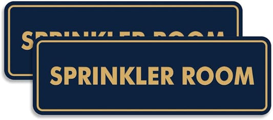 Signs ByLITA Standard Sprinkler Room Sign (Navy Blue/Gold) - Large 2 Pack-VerdiqueGarden