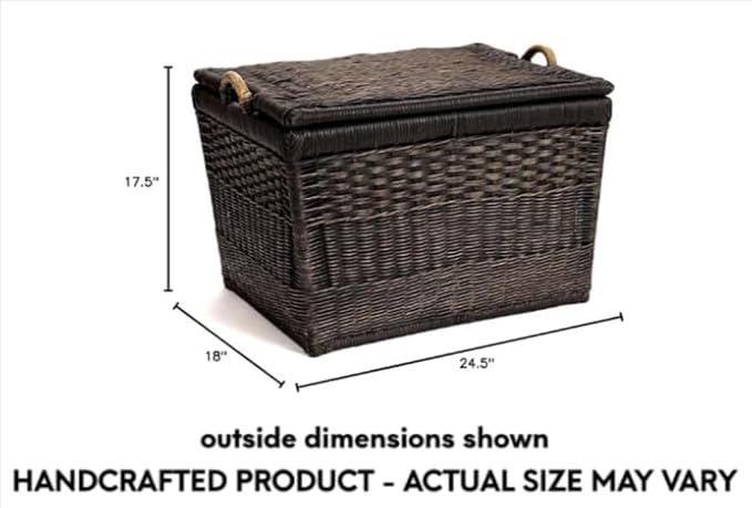 The Basket Lady Lift-Off Lid Wicker Storage Basket, Large, 24.5 in L x 18 in W x 17.5 in H, Antique Walnut Brown-VerdiqueGarden
