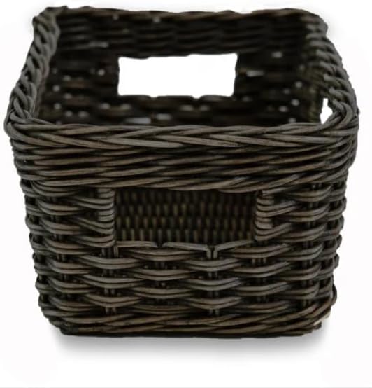The Basket Lady Rectangular Low Wicker Storage Basket, Small, 12 in L x 8 in W x 5 in H, Antique Walnut Brown-VerdiqueGarden