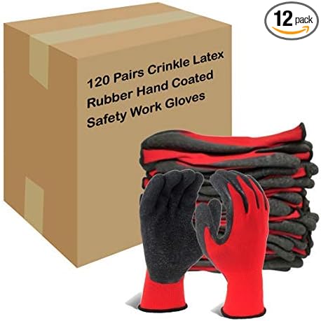 Evridwear Crinkle Latex Rubber Hand Coated Safety Work Gloves for Men Women General Multi Use Construction Warehouse Gardening Assembly Landscaping (XS-Size) Red 120 Pairs Pack-VerdiqueGarden