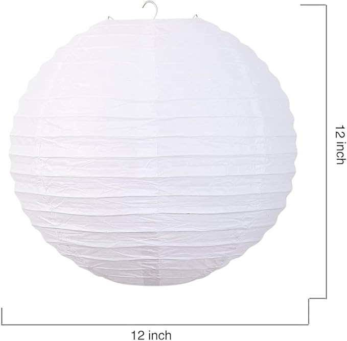 Chinese Style Paper Lanterns, Set of 12, Suitable for Party Decoration (White, 12in)-VerdiqueGarden