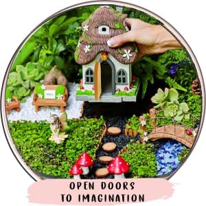 WILD PIXY Fairy Garden House - Glow in The Dark Fairy Cottage with Opening Door and Solar LED Light, Beautiful Miniature Garden Decoration for Indoor or Outdoor Fairy Gardens - 7.1" Fairy House-VerdiqueGarden