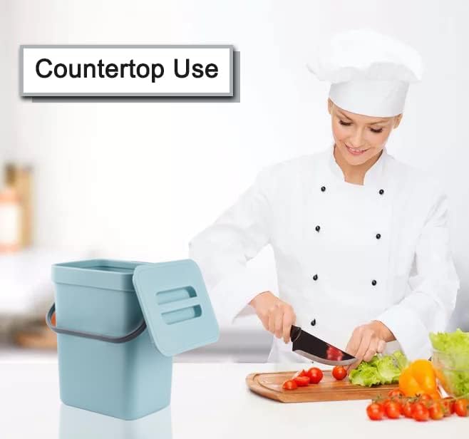 stonespace Compost Bin Indoor Kitchen Sealed, Mountable Compost Bucket, Hanging Food Waste Bin for Kitchen,1.3 Gallon/ 5L Blue-VerdiqueGarden