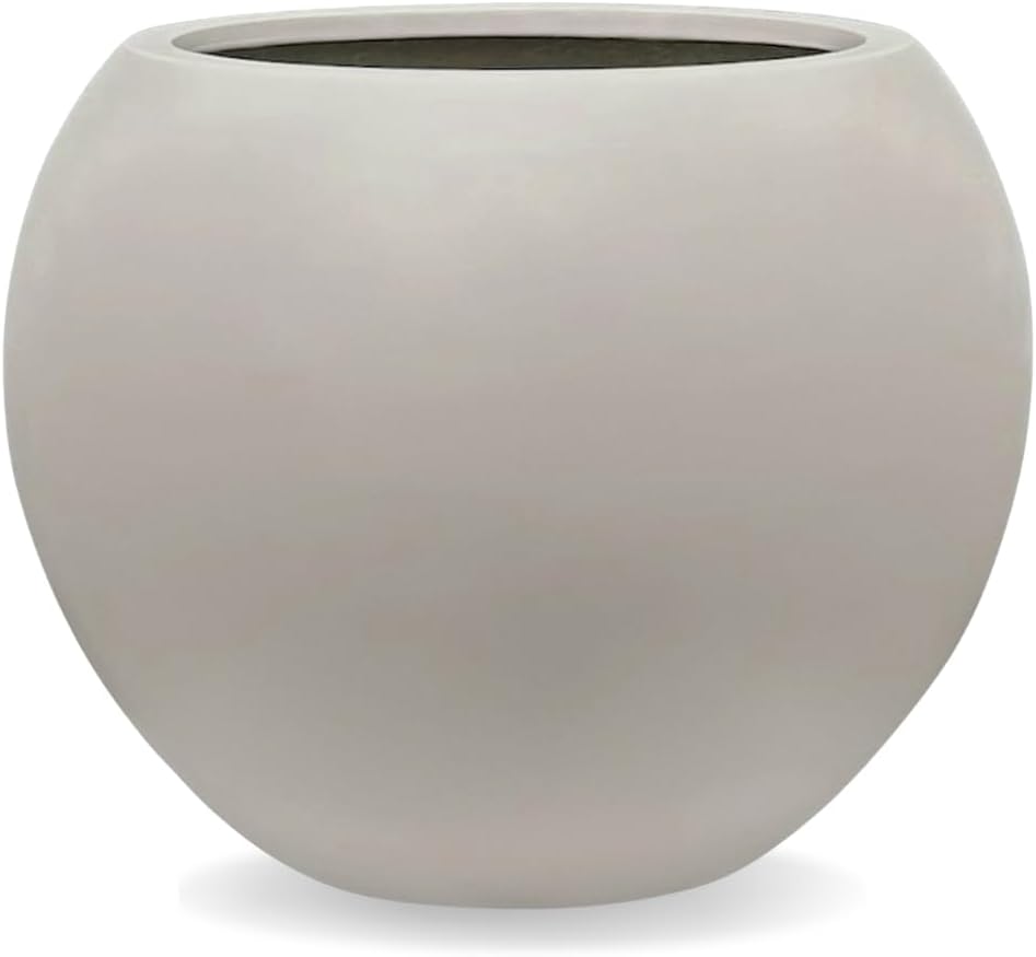 9.7" H x 12" D Globo Fiberstone Round Planter with Drainage Hole, Weather Resistant, Smooth Finish, Planters for Indoor Plants & Outdoor, 2 Extra Coco Mats (Taupe, 7.8" Pot Opening)-VerdiqueGarden