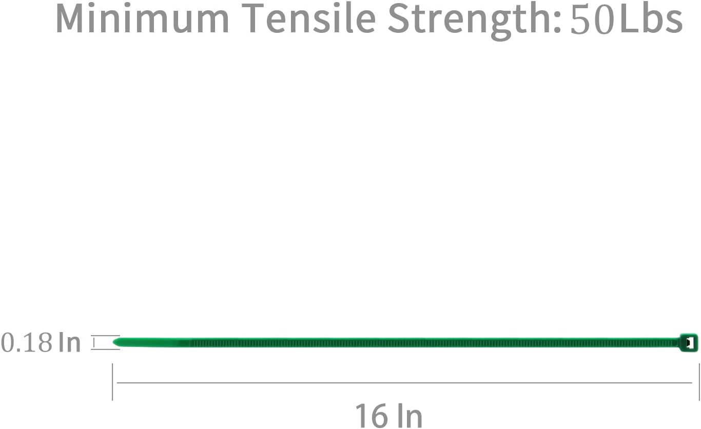 XINGO 100PCS Cable Zip Ties Heavy Duty, Premium Nylon Plastic Wire Ties with 50 Pounds Tensile Strength, Self-Locking Black Nylon Zip Ties for Indoor and Outdoor (16 inch, Green)-VerdiqueGarden