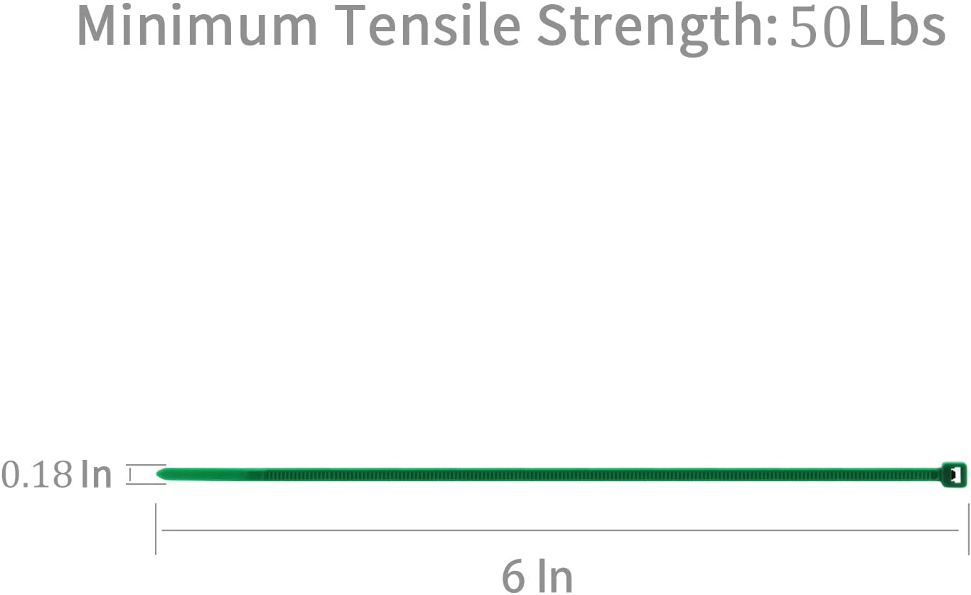 XINGO 100PCS Cable Zip Ties Heavy Duty, Premium Nylon Plastic Wire Ties with 50 Pounds Tensile Strength, Self-Locking Black Nylon Zip Ties for Indoor and Outdoor (6 inch, Green)-VerdiqueGarden