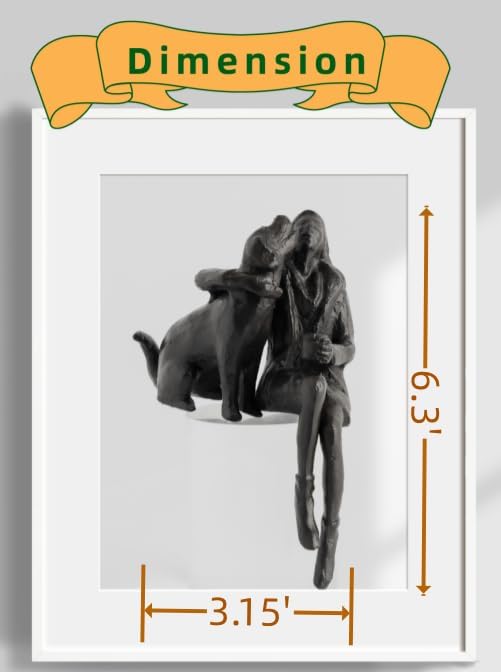 Cast Iron Sitting Woman and Dog Statue, Love Figurine, Gifts for Dog Lovers, Memorial Gifts for Women and Girls, Black-VerdiqueGarden