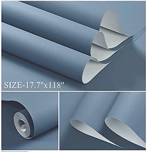 Dimoon 118''x17.7'' Blue Peel and Stick Wallpaper Contact Paper Modern Self Adhesive Wall Paper Removable Renter Friendly Textured Solid Color Shelf Cabinet Vinyl Roll (118''x17.7'',Blue Grey)-VerdiqueGarden