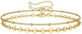 Solza 2 Layer Gold Plated Bracelet – Stainless Steel Adjustable Layered Chain with 3mm Beads, 18K Gold Plated Non Tarnish Jewelry for Women, Elegant Beaded Bracelet Stack for Everyday Wear