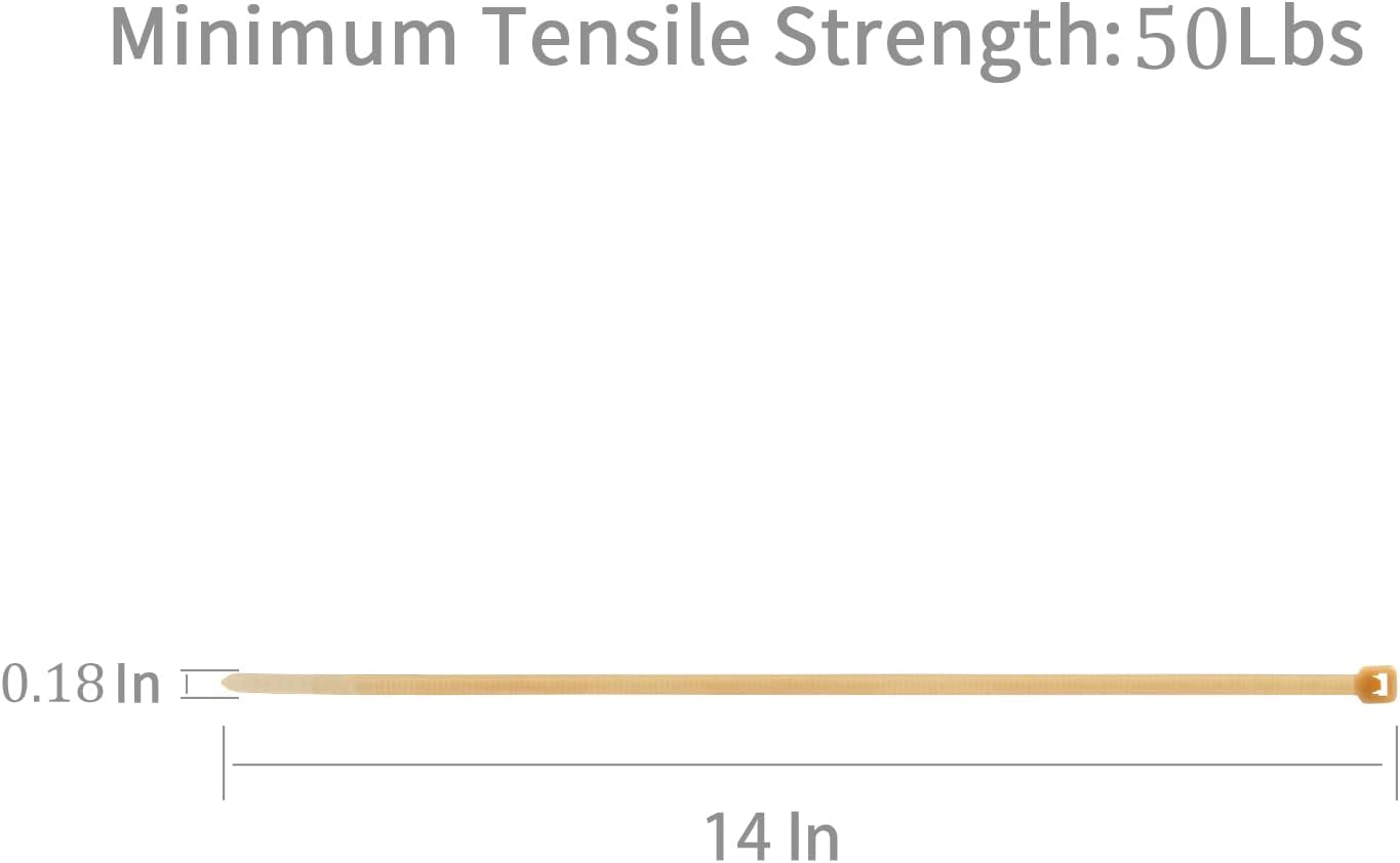 XINGO 100PCS Cable Zip Ties Heavy Duty, Premium Nylon Plastic Wire Ties with 50 Pounds Tensile Strength, Self-Locking Black Nylon Zip Ties for Indoor and Outdoor (14 inch, Gold)-VerdiqueGarden