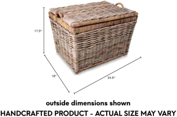 The Basket Lady Lift-Off Lid Wicker Storage Basket, Large, 24.5 in L x 18 in W x 17.5 in H, Serene Grey…-VerdiqueGarden