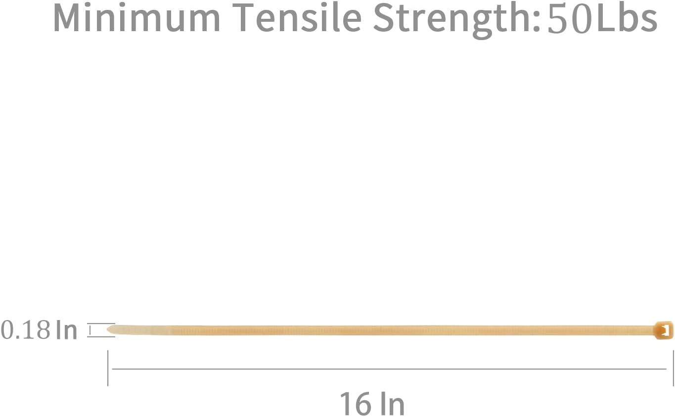 XINGO 100PCS Cable Zip Ties Heavy Duty, Premium Nylon Plastic Wire Ties with 50 Pounds Tensile Strength, Self-Locking Black Nylon Zip Ties for Indoor and Outdoor (16 inch, Gold)-VerdiqueGarden