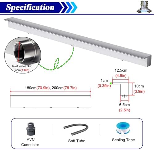 Waterfall Spillway 72 Inch - Garden Fountain Waterfall Embedded Mounting, Heavy Duty Stainless Steel Spray Water Accessories for Pond and Patio-VerdiqueGarden