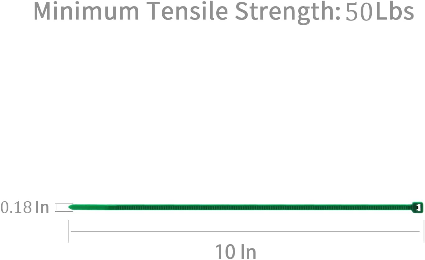 XINGO 100PCS Cable Zip Ties Heavy Duty, Premium Nylon Plastic Wire Ties with 50 Pounds Tensile Strength, Self-Locking Black Nylon Zip Ties for Indoor and Outdoor (10 inch, Dark Green)-VerdiqueGarden