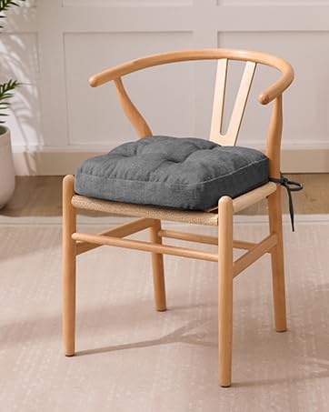 Chair Cushions for Dining Chairs, Dining Chair Cushions, Tufted Indoor Chair Pads with Ties & Non Slip Backing, Seat Cushions for Kitchen Chairs 16.5” x 16.5” x 3.5”, Set of 4, Grey-VerdiqueGarden