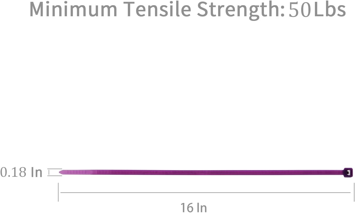 XINGO 100PCS Cable Zip Ties Heavy Duty, Premium Nylon Plastic Wire Ties with 50 Pounds Tensile Strength, Self-Locking Black Nylon Zip Ties for Indoor and Outdoor (16 inch, Purple)-VerdiqueGarden