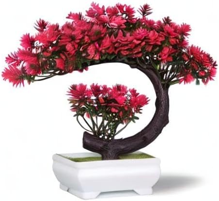 Small Artificial Plants Greenery Desktop Bonsai - Magenta Fake Plants for Home Decor Indoor Bookshelf Office Desk Bathroom Room Decor, Tall 8.5"-VerdiqueGarden