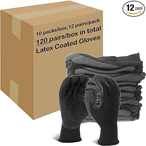 Evridwear Crinkle Latex Rubber Hand Coated Safety Work Gloves for Men Women General Multi Use Construction Warehouse Gardening Assembly Landscaping (XL-Size) 120 Pairs Pack-VerdiqueGarden