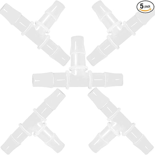 5/32" Tee Fitting Equal Barb 3 Way Hose Barb Fitting，Splicer Joint Mender Adapter Union Fitting for Fuel Gas Liquid Air (Pack of 5)-VerdiqueGarden