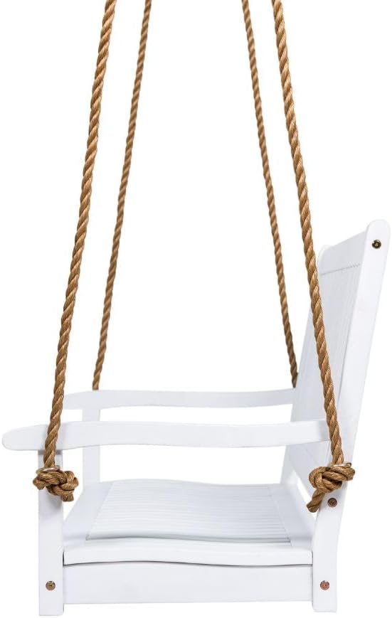 East Green Hayden 4 Foot White Porch Swing - Outdoor Bench Swing Crafted from Naturally Weather-Resistant Acacia Wood-VerdiqueGarden