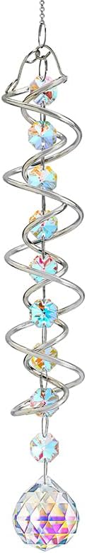 H&D HYALINE & DORA 17.7in Crystal Sun Catcher,Colorful Hanging Suncatcher with Octagonal Beads and Chain,Gazing Ball Spiral Tail,Rainbow Crystals for Indoor Outdoor Garden Decoration-VerdiqueGarden