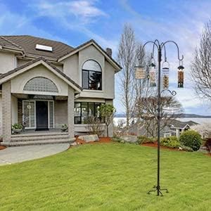 Bird Feeding Station Kit Pole Wild Bird Feeder Hanging Planter Hanger Multi Feeder Hanging with Metal Suet Feeder Bird Bath for Attracting Wild Birds-VerdiqueGarden