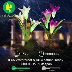 ANGMLN 6 Pack Solar Flowers Lights,24 Bigger Head Solar Lily Flowers, 7 Color Changing Pathway Lamps for Garden Patio Yard Party Wedding Holiday Outdoor Garden Stake Decoration (Purple2&White2&Pink2)-VerdiqueGarden