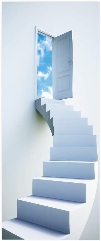 3D Door Stickers - Stairs - Door Wallpaper - Self-Adhesive - Removable - PVC - Waterproof - Matt Finish - Modern - White - 31.5" x 78.7"-VerdiqueGarden