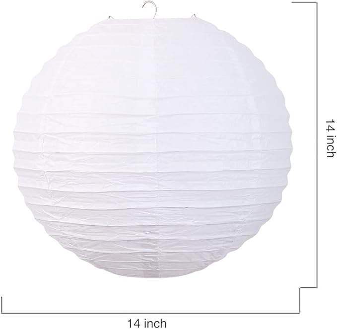 Foclover White Paper Lanterns 12 Pcs 14" Chinese Round Paper Hanging Decorations Ball Lanterns Lamps for Home Decorations, Parties, Birthdays and Weddings-VerdiqueGarden