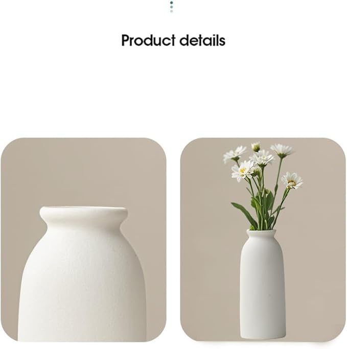 Ceramic Vase Set-3, Small Flower Vases for Decor, Modern Boho Farmhouse Style, Decorative Shelf Vases for Pampas Grass & Dried Flowers, Distressed Finish (White)-VerdiqueGarden