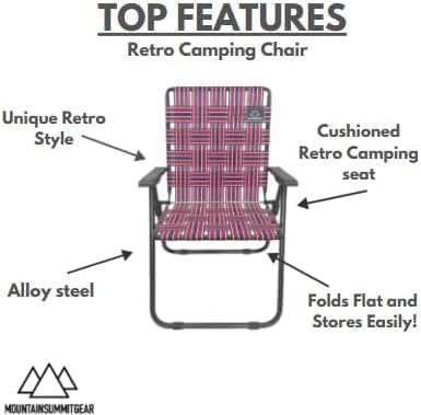Retro Webbed Camping Chair - Lightweight, Foldable, Durable Steel Frame, 300lb Capacity, Vintage Red/Blue Stripes by Caddis Sports (4)-VerdiqueGarden