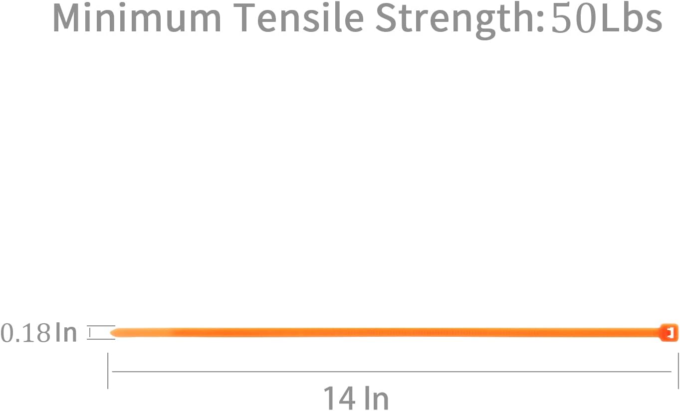 XINGO 100PCS Cable Zip Ties Heavy Duty, Premium Nylon Plastic Wire Ties with 50 Pounds Tensile Strength, Self-Locking Black Nylon Zip Ties for Indoor and Outdoor (14 inch, Orange)-VerdiqueGarden