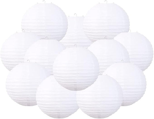 Chinese Style Paper Lanterns, Set of 12, Suitable for Party Decoration (White, 12in)-VerdiqueGarden