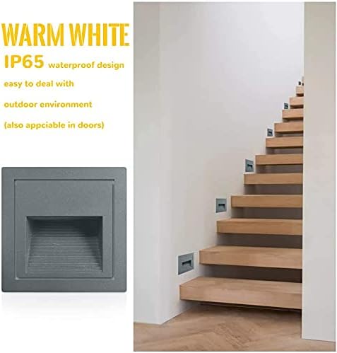 4Pack 3W LED Recessed Light120V Step Lights Warm White 3000K IP65 Waterproof Recessed Wall Light Staircase Light lamp, Inside Outside Garden Balcony Corridor, Aluminum,Grey-VerdiqueGarden