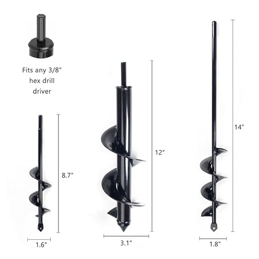 Utoolmart Auger Drill Bit for Planting Set of 3, (1.6x8.7, 1.8x14, 3.1x12) Easy Planter Garden Auger - Bulb & Bedding Plant Augers - Posthole Digger for 3/8” Hex Drive Drill-VerdiqueGarden