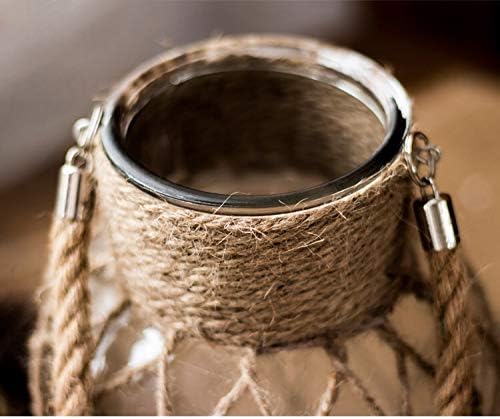 Rustic Hanging Mason Nautical Jar Rope Net Dry Flower Glass Vase with Handle Pack of 2 (2 Vase 8")-VerdiqueGarden