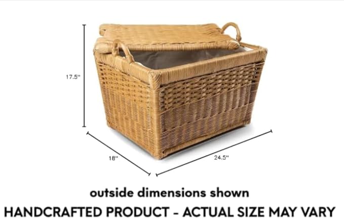 The Basket Lady Lift-Off Lid Wicker Storage Basket, Large, 24.5 in L x 18 in W x 17.5 in H, Sandstone-VerdiqueGarden