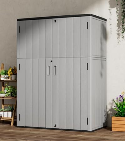 Outdoor Storage Shed Waterproof,Resin Storage Sheds Outdoor with Floor,Outdoor Storage Cabinet for Garage Storage, Pool Storage, Bike, Garden (57Cu.ft)-VerdiqueGarden