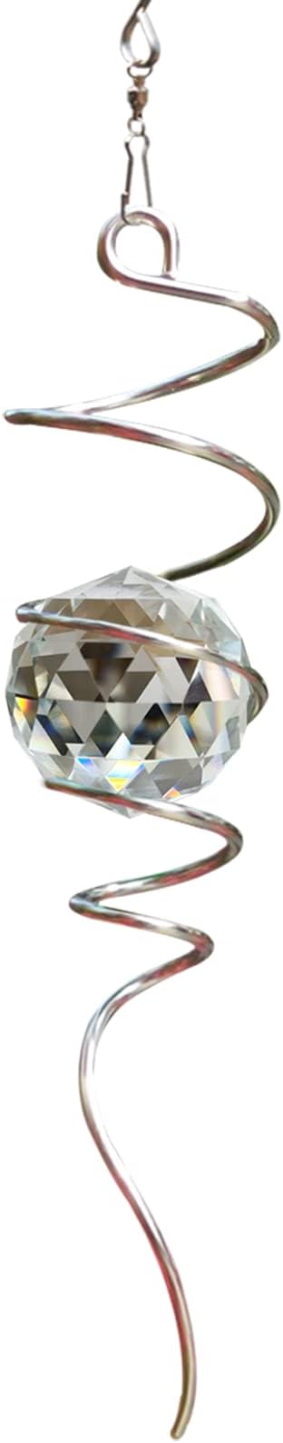 FONMY Gazing Ball Spiral Tail -Decorative Wind Spinner Sun Catcher 11 inch Tail and 2 inch Clear Crystal Orb. Indoor Outdoor Garden Decoration -13 inch Height-VerdiqueGarden