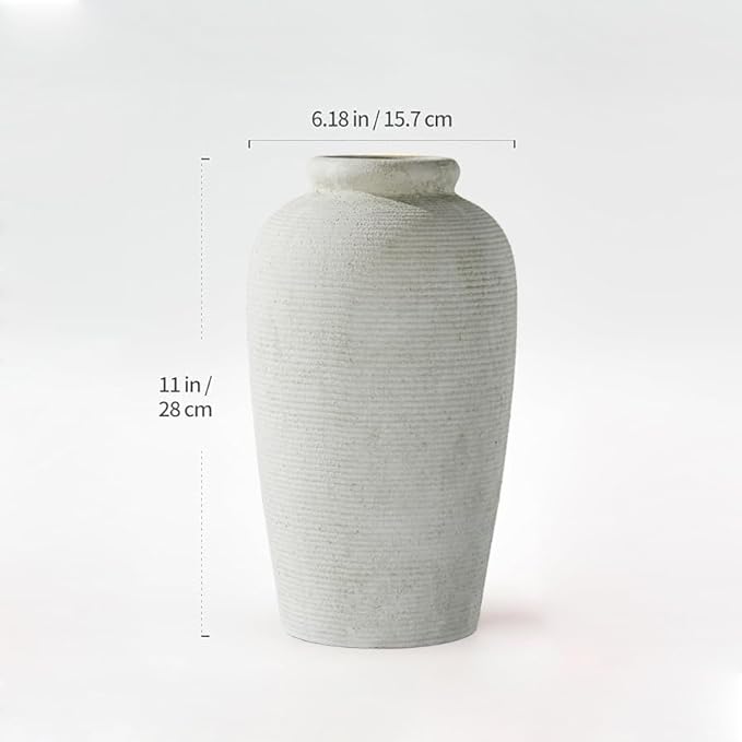 Decorative Ceramic Rustic vase,Tall vase for Minimalist Decoration,11" Large Vintage Vase for Home Decor,Centerpiece,Living Room,Enterway,White-VerdiqueGarden