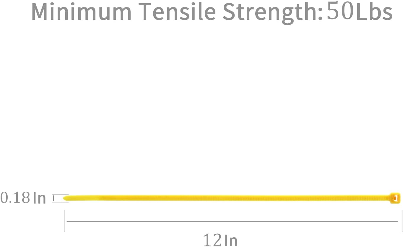 XINGO 100PCS Cable Zip Ties Heavy Duty, Premium Nylon Plastic Wire Ties with 50 Pounds Tensile Strength, Self-Locking Black Nylon Zip Ties for Indoor and Outdoor (12 inch, Yellow)-VerdiqueGarden