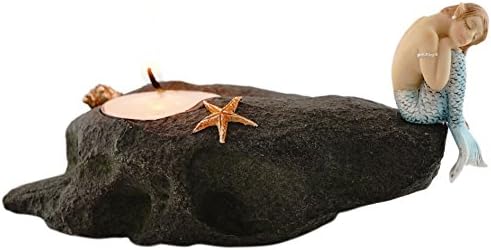 Top Collection Miniature Fairy Garden and Terrarium Statue, Mermaid Resting on Stone T-Light Candle Holder-VerdiqueGarden