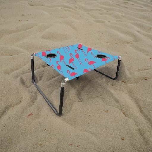 Neso Portable Beach Table with Cup Holders, Cell Phone Pockets, Lightweight for Picnics and Parks (Flamingos)-VerdiqueGarden