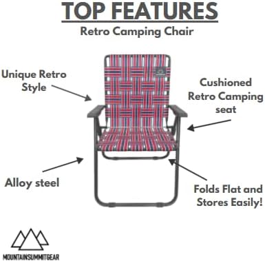 Retro Webbed Camping Chair - Lightweight, Foldable, Durable Steel Frame, 300lb Capacity, Vintage Red/Blue Stripes by Caddis Sports-VerdiqueGarden
