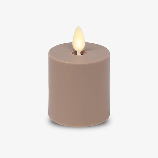 Luminara Outdoor Votive Flameless LED Candle, Timeless Taupe 2" x 3.2", Moving Flame Battery Operated Timer Remote Ready IPX4 Matte Plastic Finish-VerdiqueGarden