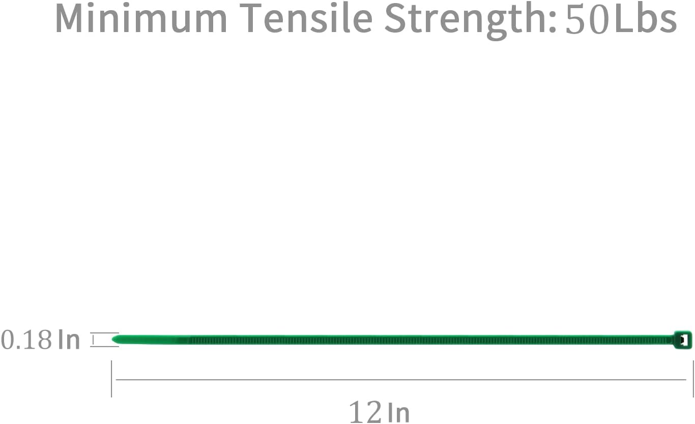 XINGO 100PCS Cable Zip Ties Heavy Duty, Premium Nylon Plastic Wire Ties with 50 Pounds Tensile Strength, Self-Locking Black Nylon Zip Ties for Indoor and Outdoor (12 inch, Dark Green)-VerdiqueGarden