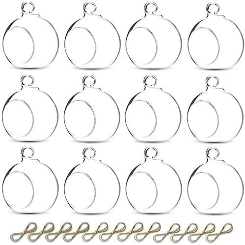 Sziqiqi Hanging Glass Globes Orbs Tea Light Candle Holders fillable with Trinkets for Wedding Ornaments, Wedding Birthday Christmas Party Centerpiece Accessory 2.36inch 10pcs +2 Extra-VerdiqueGarden